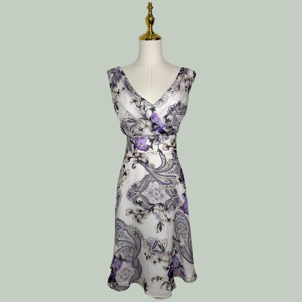 Y2K white house black market white purple floral paisley midi dress fairy garden